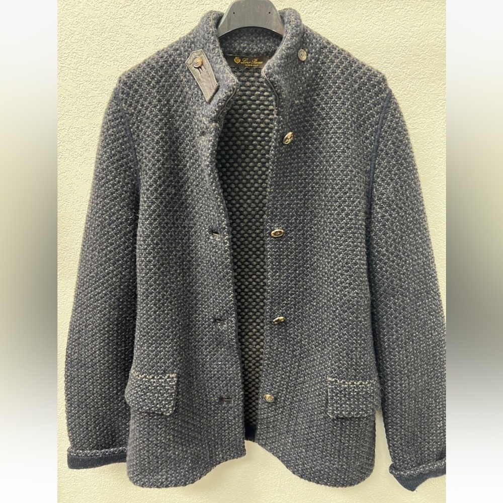 Loro Piana textured knit cashmere leather military jacket blazer cardigan - Picture 14 of 15